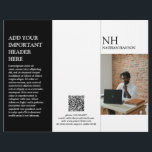 Einfache Schwarz-Weiß-Monogramm Moderne Broschüre<br><div class="desc">Moderner Dreifach-Broschüren-Flyer (wird entfaltet) mit einem einfachen und minimalen Schwarz-Weiß-Design mit Ihrem Monogramm in einem kühlen Schriftart zusammen mit Ihrem Firmennamen und Foto auf der Vorderseite. Die Innenseite hat Ihre Preisliste / Service-Menü und die Rückseite hat Ihre Kontaktinformationen und optionalen QR-Code. Sie können den QR-Code mit den dreifachen Markierungen im...</div>