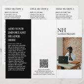 Einfache Schwarz-Weiß-Monogramm Moderne Broschüre (Vorne/Hinten)