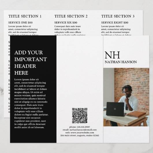 Einfache Schwarz-Weiß-Monogramm Moderne Broschüre (Vorne/Hinten)