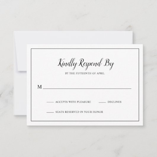 Einfache Schwarz-Weiß-Monogramm Moderne Hochzeit RSVP Karte (Vorderseite)
