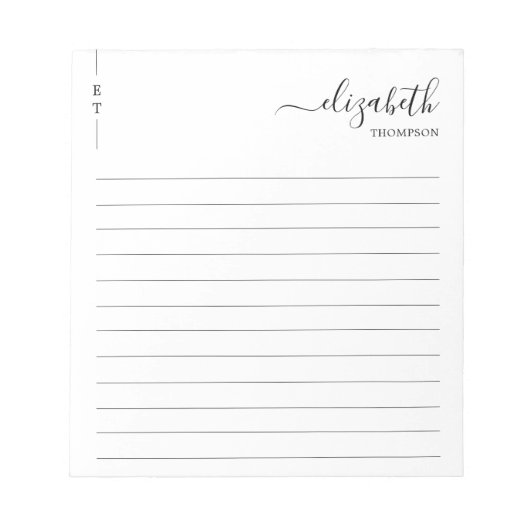 Einfache Schwarz-Weiß-Monogramm Notizblock (Vorderseite)