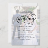 Einfache Schwarz-Weiß-Overlay-Foto-Hochzeit Einladung (Vorderseite)