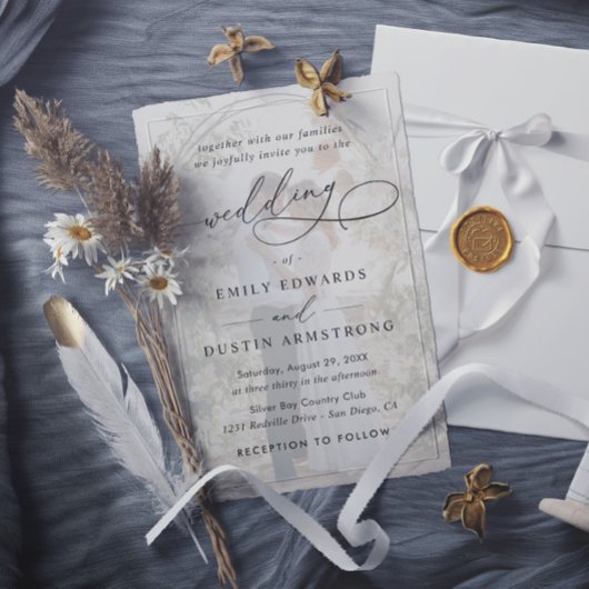 Einfache Schwarz-Weiß-Overlay-Foto-Hochzeit Einladung