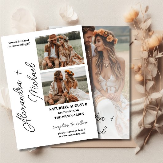 Einfache Schwarz-Weiß-Overlay-Foto-Hochzeit Einladung