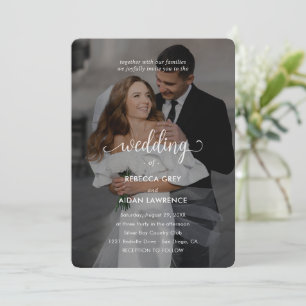 Einfache Schwarz-Weiß-Overlay-Foto-Hochzeit  Einladung