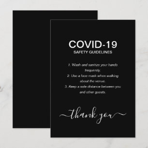 Einfache Schwarz-Weiß-Party Covid-Sicherheitsricht Begleitkarte