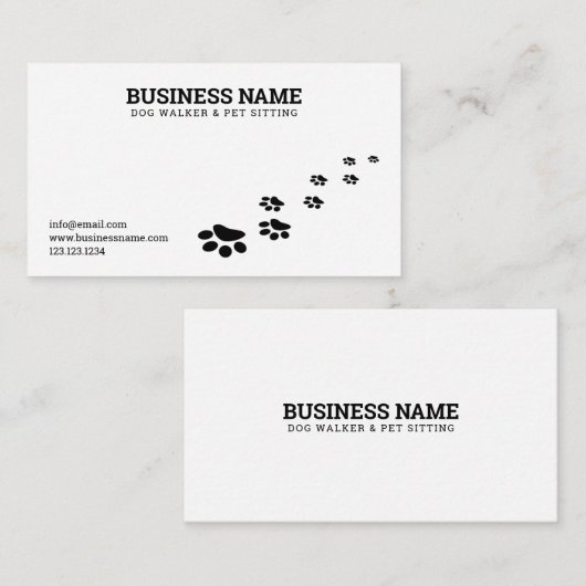 Einfache Schwarz-Weiß-Paw-Druck-Hunde Laufen Visitenkarte (Vorne/Hinten)