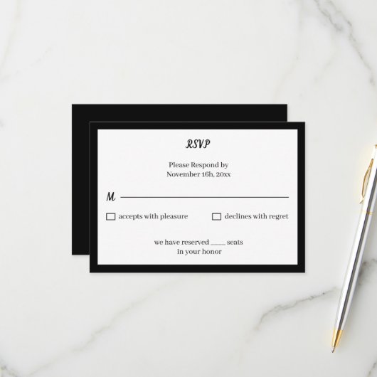 Einfache Schwarz-Weiß-Personalisierte Hochzeit RSVP Karte (Vorderseite/Rückseite Beispiel)