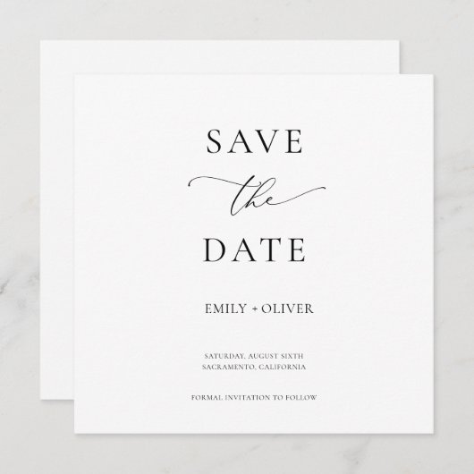 Einfache Schwarz/Weiß-Platz Save the Date (Vorne/Hinten)