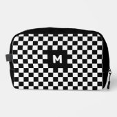 Einfache Schwarz-Weiß-Prüfmuster-Monogramm Waschbeutel (Vorderseite)