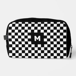 Einfache Schwarz-Weiß-Prüfmuster-Monogramm Waschbeutel