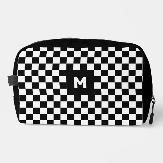 Einfache Schwarz-Weiß-Prüfmuster-Monogramm Waschbeutel (Vorderseite)