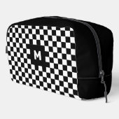 Einfache Schwarz-Weiß-Prüfmuster-Monogramm Waschbeutel (Rechte Ecke)