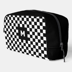 Einfache Schwarz-Weiß-Prüfmuster-Monogramm Waschbeutel