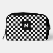 Einfache Schwarz-Weiß-Prüfmuster-Monogramm Waschbeutel (Rückseite)