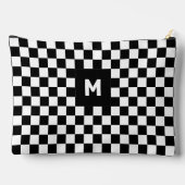 Einfache Schwarz-Weiß-Prüfmuster-Monogramm Zubehörtasche (Rückseite)