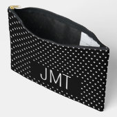 Einfache Schwarz-Weiß-Punkte-Monogramm Zubehörtasche (Offen)