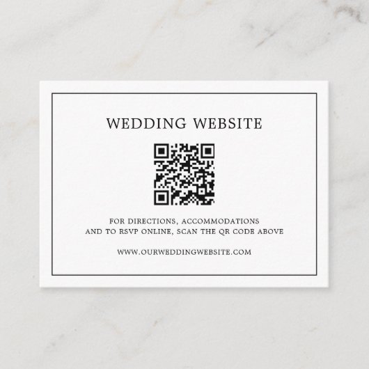 Einfache Schwarz-Weiß-QR-Code Elegante Hochzeit Begleitkarte (Vorderseite)