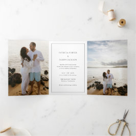 Einfache Schwarz-Weiß QR Code Elegante Hochzeit Dreifach Gefaltete Einladung