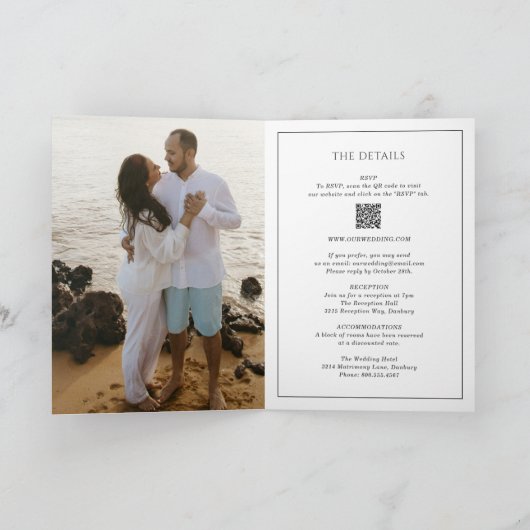 Einfache Schwarz-Weiß QR Code Elegante Hochzeit Einladung (Innenseite)