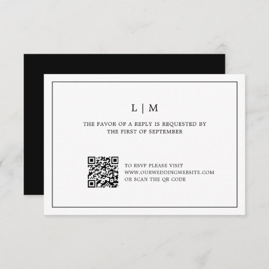Einfache Schwarz-Weiß QR Code Elegante Hochzeit RSVP Karte (Vorne/Hinten)