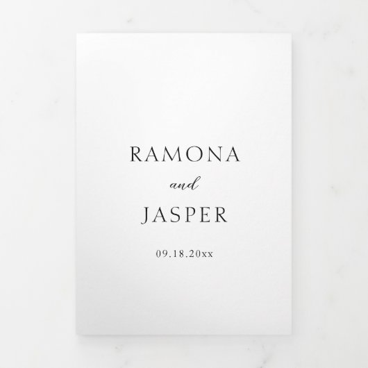 Einfache Schwarz-Weiß-QR-Code Moderne Hochzeit Dreifach Gefaltete Einladung (Cover)