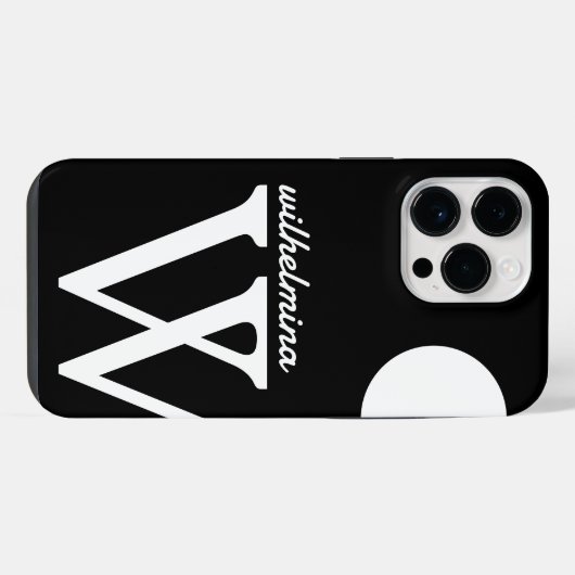 Einfache Schwarz-Weiß-Riesenmonogramm iPhone Hülle (Rückseite (Horizontal))