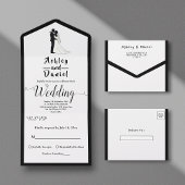 Einfache Schwarz-Weiß-Romantik-Hochzeit All In One Einladung