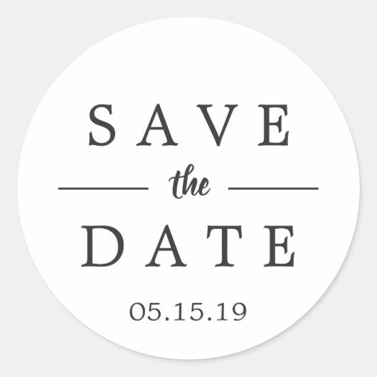 Einfache Schwarz-Weiß-Save the Date Hochzeit Runder Aufkleber (Vorderseite)