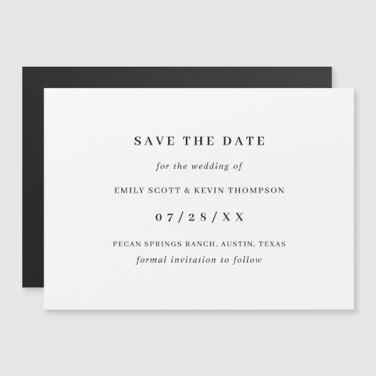Einfache Schwarz/Weiß Save the Date Minimalistisch Magneteinladung (Vorne/Hinten)