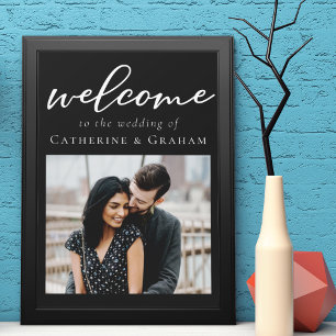 Einfache Schwarz-Weiß-Schrift-Foto-Hochzeitsbegrüß Poster