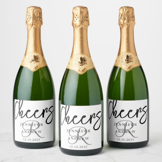 Einfache Schwarz-Weiß-Schrift Schaumweinetikett (Flaschen)