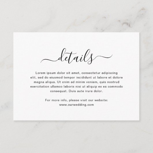 Einfache Schwarz-Weiß-Script-Hochzeit Begleitkarte (Vorderseite)