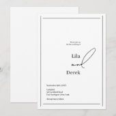 Einfache Schwarz-Weiß-Skript-Rahmen-Hochzeit Einladung (Vorne/Hinten)