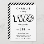 Einfache Schwarz-Weiß-Snoopie 2. Geburtstag Einladung (Vorne/Hinten)