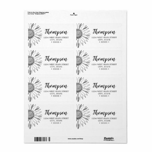 Einfache Schwarz-Weiß-Sonnenblumen-Rückgabe (Vorne)