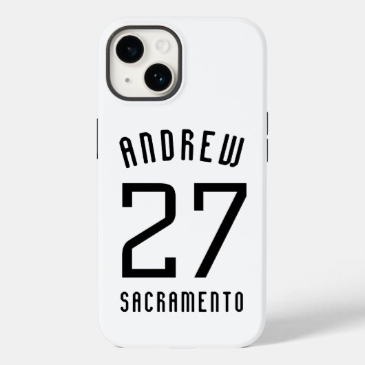 Einfache Schwarz-Weiß-Sportnummer Case-Mate iPhone Hülle (Rückseite)