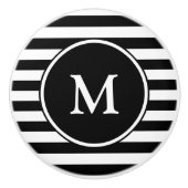 Einfache Schwarz-Weiß-Streifen mit Monogramm Keramikknauf (Vorderseite)