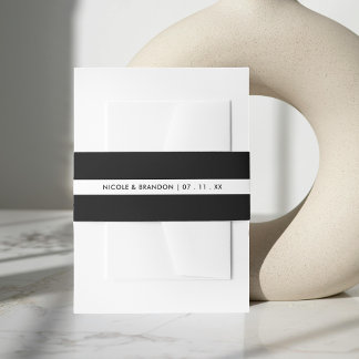 Einfache Schwarz-Weiß-Stripe-Hochzeit Einladungsbanderole