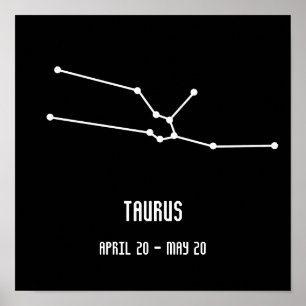 Einfache Schwarz-Weiß-Taurus-Konstellation Poster