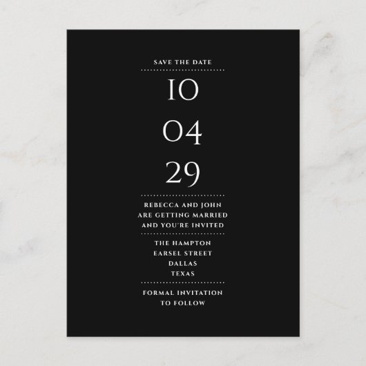 Einfache Schwarz-Weiß-Technik Save the Date Postkarte (Vorderseite)