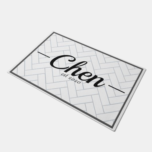 Einfache Schwarz-Weiß-Tile-Festes Jahr Fußmatte (Schrägansicht)