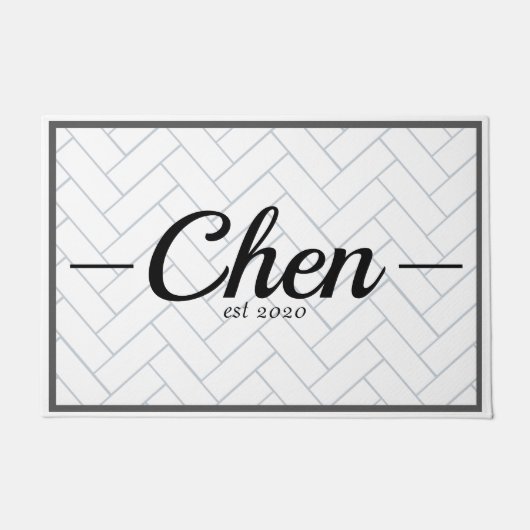 Einfache Schwarz-Weiß-Tile-Festes Jahr Fußmatte (Vorderseite)