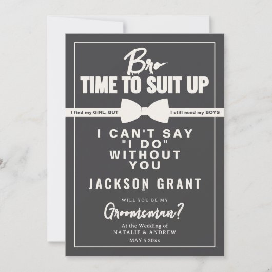 Einfache Schwarz-Weiß-Tuxedo-Anzug Trauzeuge Einladung (Vorderseite)