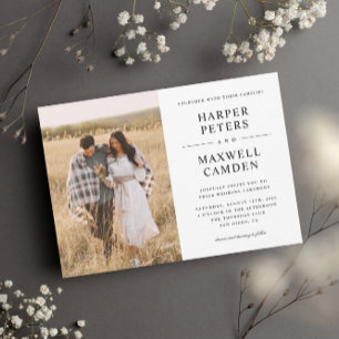 Einfache Schwarz-Weiß-Typografie-Foto-Hochzeit Einladung