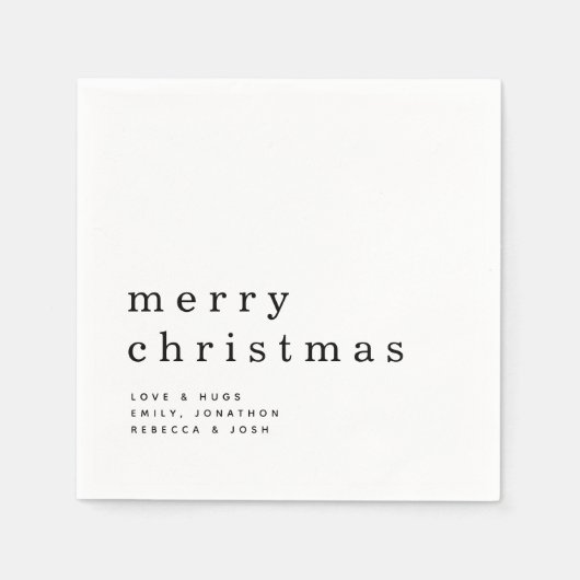 Einfache Schwarz-Weiß-Typografie Frohe Weihnachten Serviette (Vorderseite)