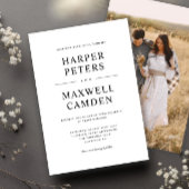 Einfache Schwarz-Weiß-Typografie-Hochzeit Einladung