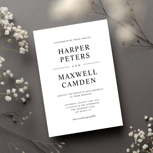 Einfache Schwarz-Weiß-Typografie-Hochzeit Einladung