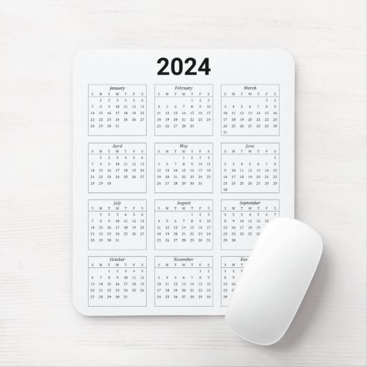 Einfache Schwarz/Weiß USA 2024 - Jährlicher Kalend Mousepad (Mit Mouse)
