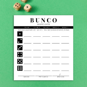 Einfache Schwarz-Weiß-Vierer-Runde-Bunco-Punktkart